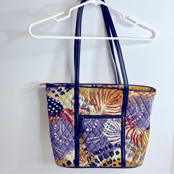 Women’s Vera Bradley Painted Feather Black Trimmed Multi-ColorTote Bag size M - Picture 2 of 5